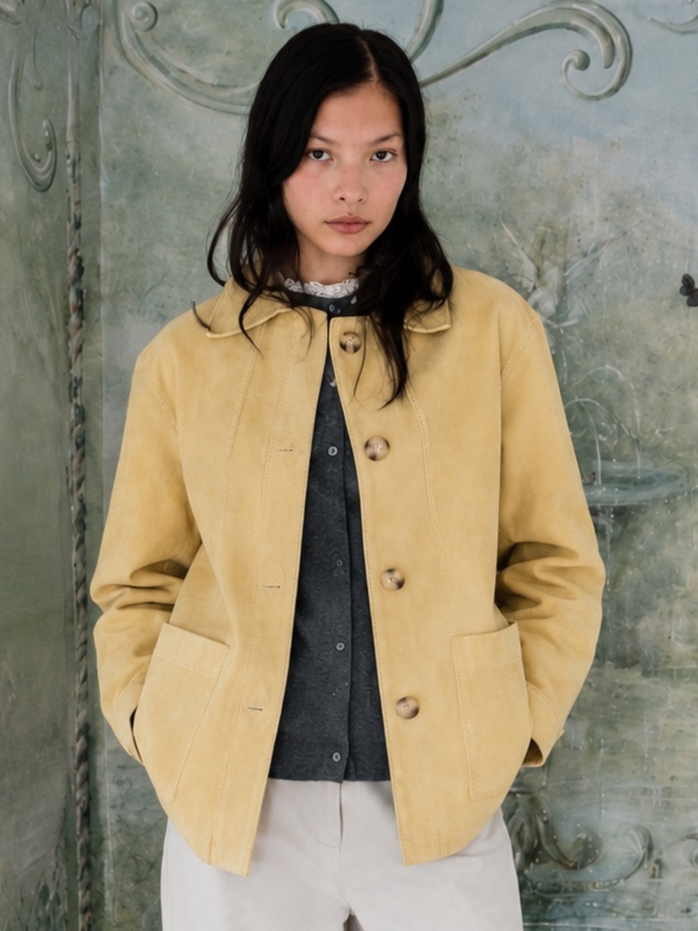 NWT Zara 100% Suede Leather Utility jacket Chore Coat in Champagne Size S